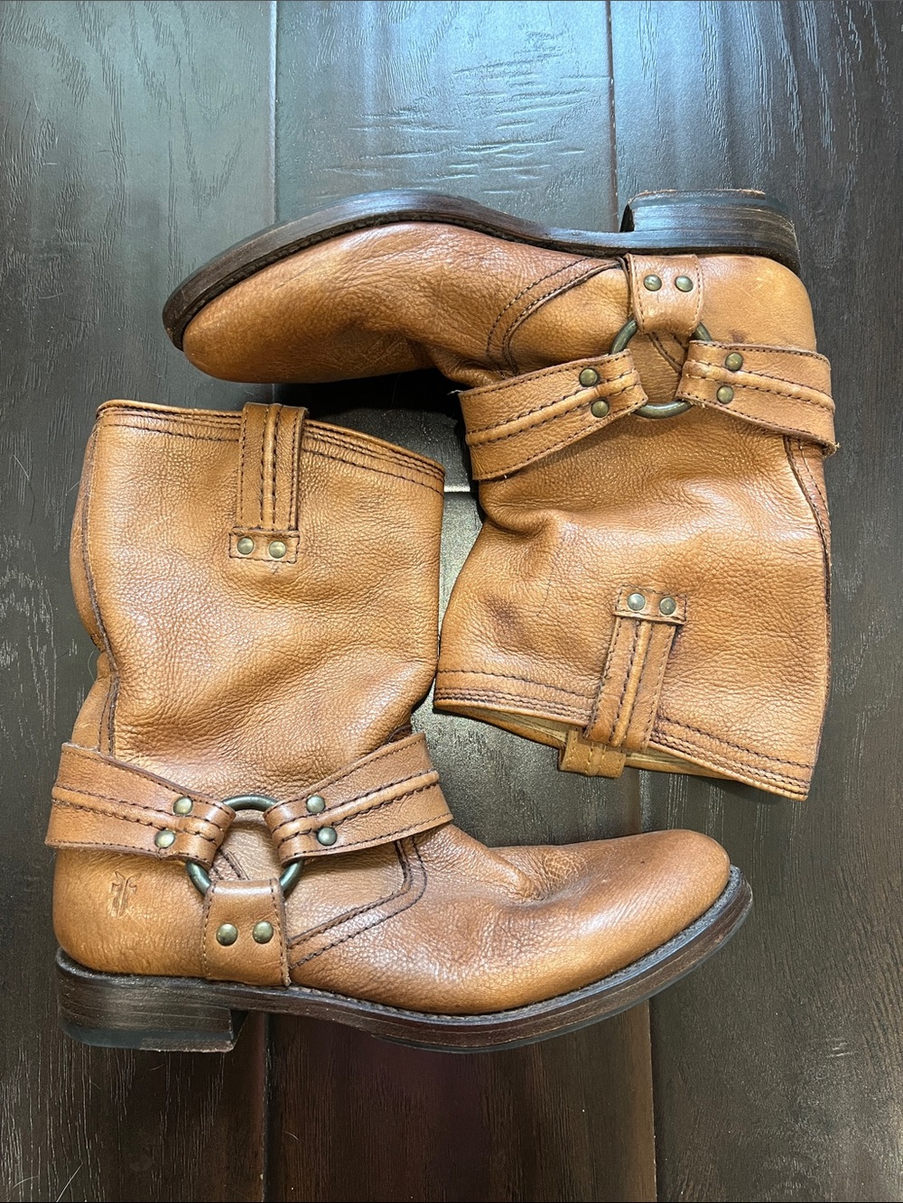 Frye Tan Short Harness Boots, size 8